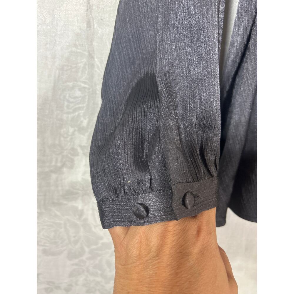 Torrid Babydoll Top 1 1X Gray Crepe Satin Belted Peplum Long Sleeve - Picture 2 of 9